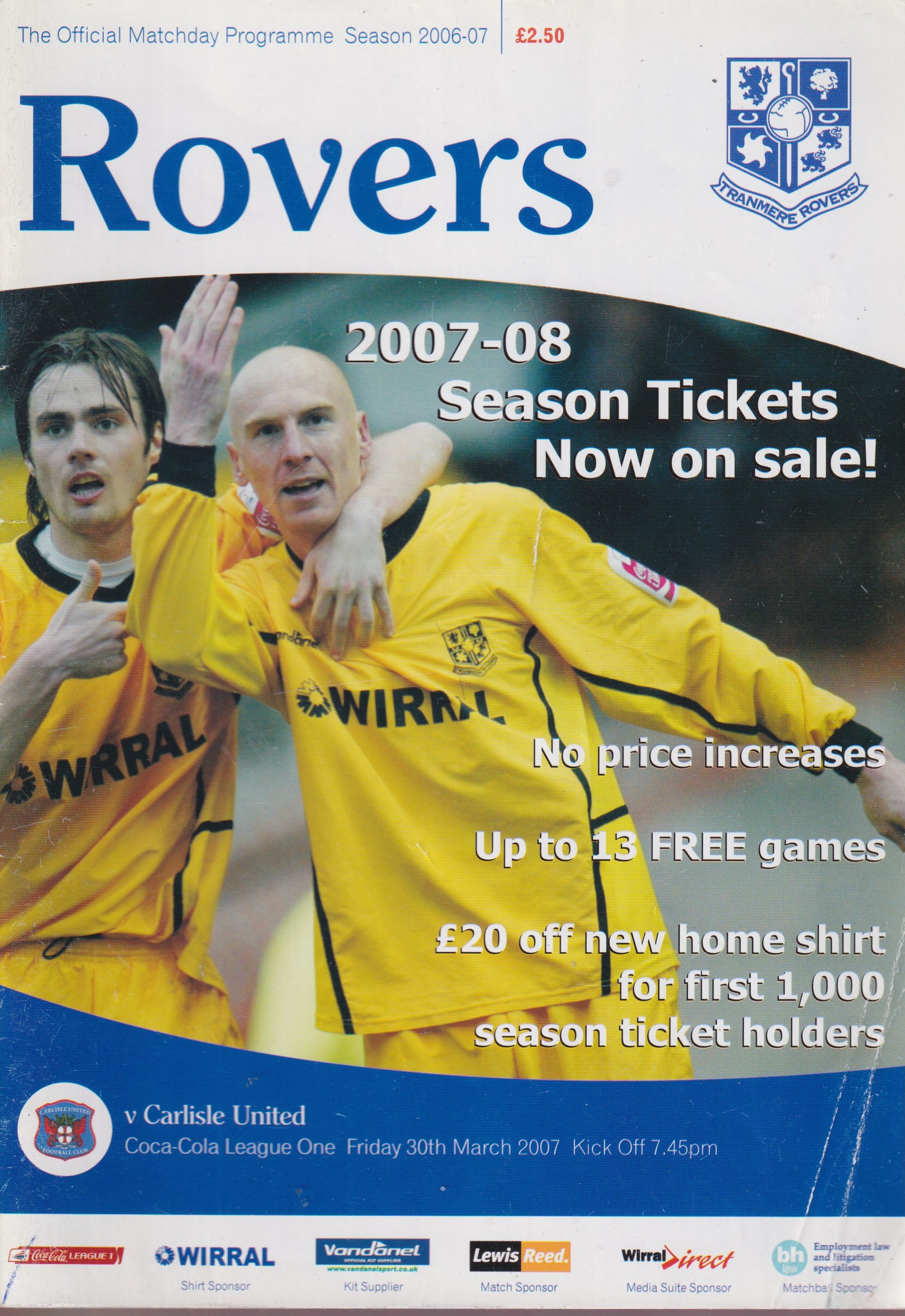 Tranmere Rovers v Carlisle United match programme